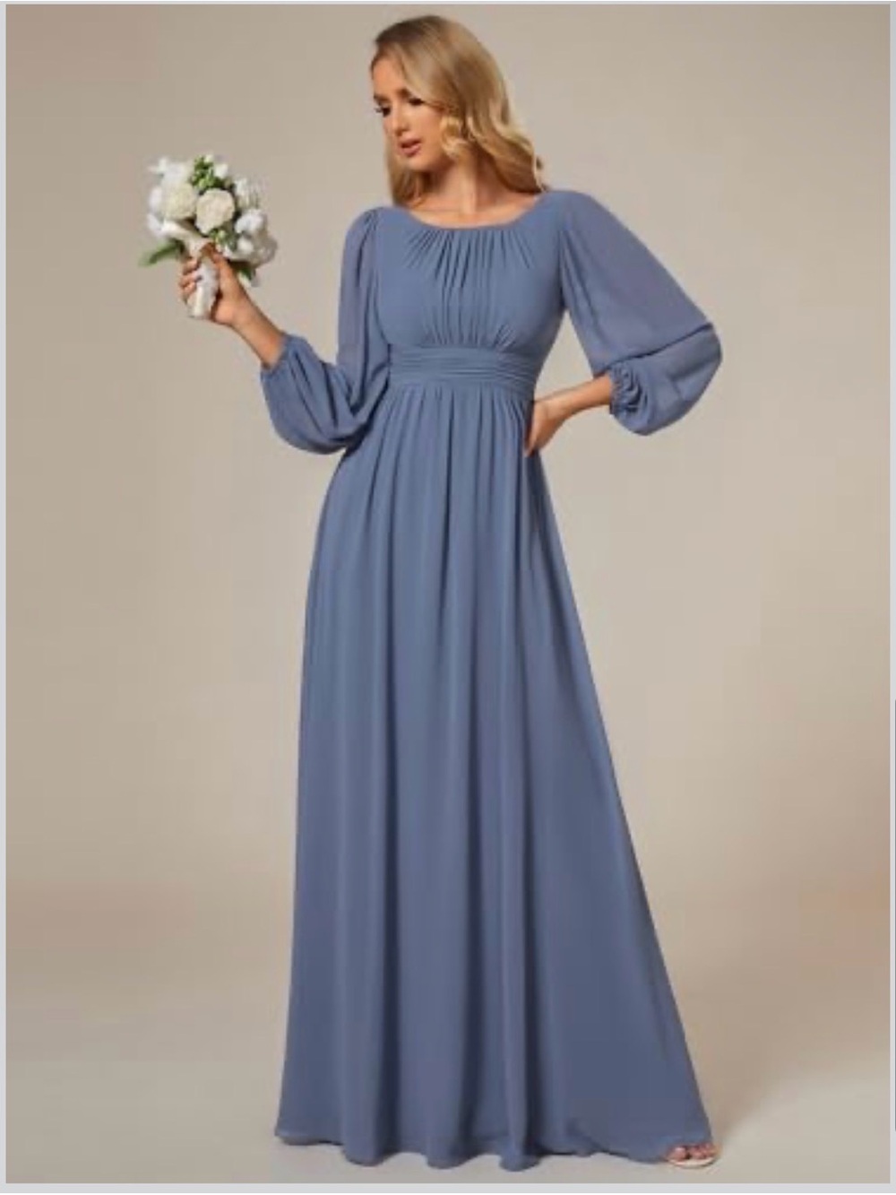 Ever Pretty Dusty Blue Long Balloon Sleeve Maxi Gown